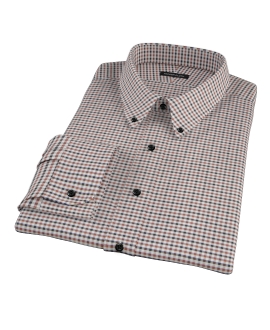 Brown and Black Gingham Twill Fitted Dress Shirt 
