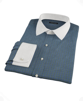 Navy Yellow Tartan Fitted Dress Shirt 