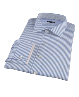 Blue Wrinkle Resistant Bordered Stripe Fitted Dress Shirt 