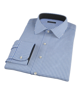 Blue Wrinkle Resistant Bordered Check Men's Dress Shirt 
