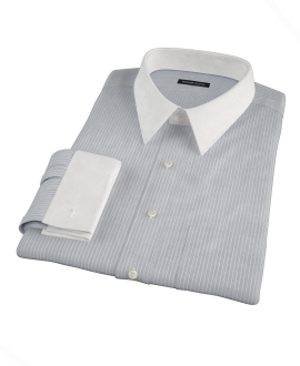 Navy End-on-End Stripe Fitted Dress Shirt 