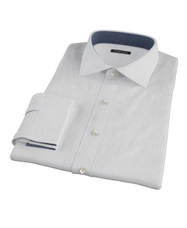 Blue and Brown Fine Satin Stripe Custom Dress Shirt 