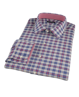 Blue and Orange Tartan Fitted Dress Shirt 