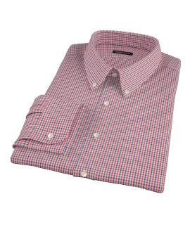 Red and Navy Mini Gingham Custom Dress Shirt 