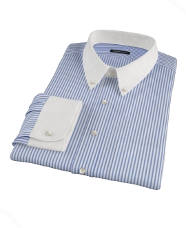 Blue Wrinkle Resistant Bordered Stripe Fitted Shirt 