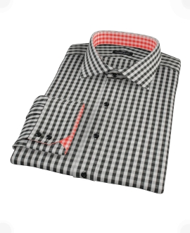 Black Classic Gingham Fitted Dress Shirt 