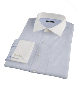 Albini Blue White Fine Stripe Custom Made Shirt 