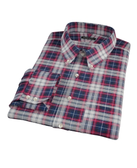 Navy Red Large Plaid Men's Dress Shirt 