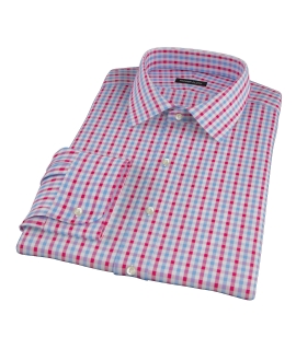 Light Blue and Red Gingham Custom Dress Shirt 