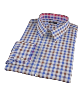 Blue and Brown Large Gingham Men's Dress Shirt 