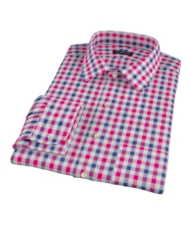 Red and Navy Multi Gingham Fitted Dress Shirt 