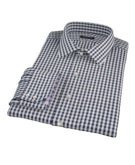 Dark Navy Gingham Fitted Dress Shirt 