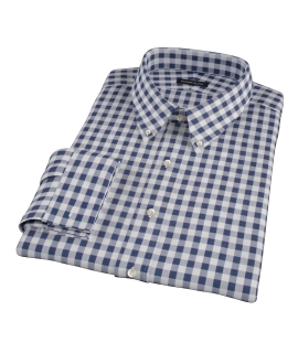 Navy Blue Large Gingham Fitted Dress Shirt 