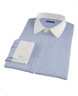 Blue Wrinkle Resistant Bordered Stripe Custom Dress Shirt 