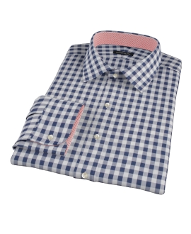 Navy Blue Large Gingham Custom Dress Shirt 