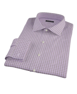 Lavender and Brown Mini Gingham Fitted Dress Shirt 