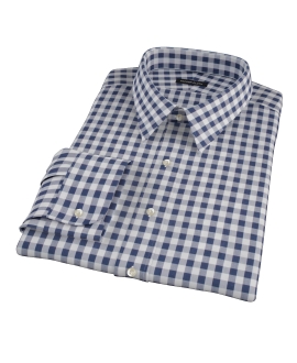Navy Blue Large Gingham Men's Dress Shirt 