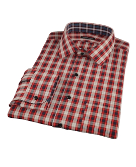 Mandarin Orange Plaid Fitted Dress Shirt 