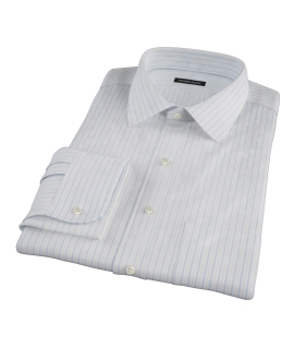 Albini Light Blue Satin Stripe Men's Dress Shirt 