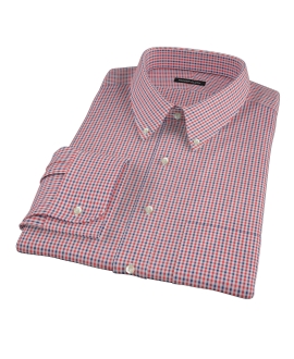 Red and Navy Mini Gingham Fitted Dress Shirt 