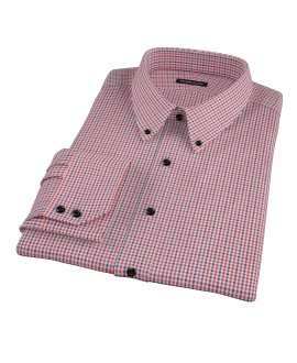 Red and Navy Mini Gingham Fitted Shirt 