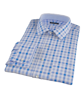 Light Blue and Blue Gingham Fitted Dress Shirt 