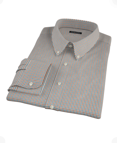 Hazelnut Teal Gingham Twill Men's Dress Shirt 