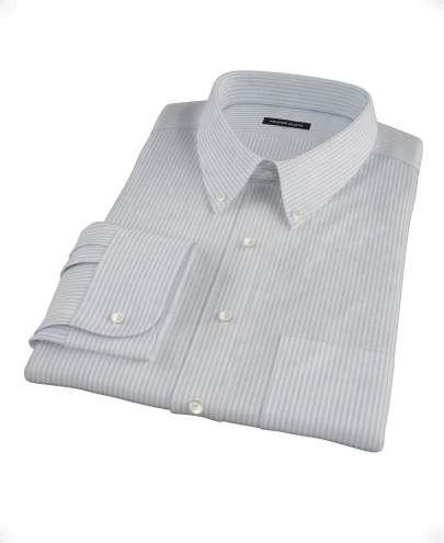 French Blue Stripe Heavy Oxford Cloth Men's Dress Shirt 