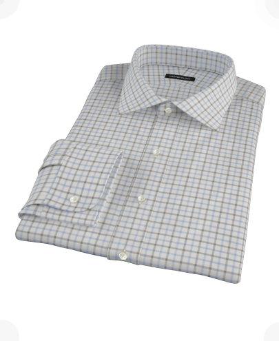 Light Blue Black Windowpane Men's Dress Shirt 