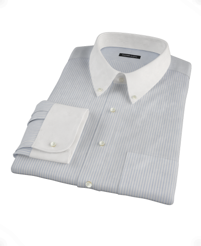 French Blue Stripe Heavy Oxford Cloth Men's Dress Shirt 