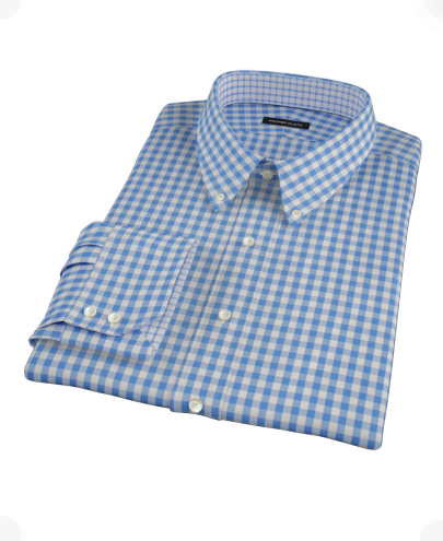 Frosty Light Blue Gingham Men's Dress Shirt 