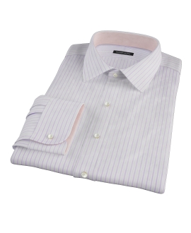 Albini Lavender Satin Stripe Fitted Shirt 