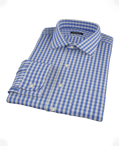 Classic Blue Gingham Fitted Dress Shirt 