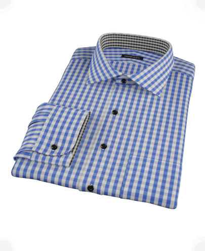 Classic Blue Gingham Fitted Dress Shirt 