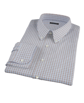 Light Blue and Brown Mini Gingham Fitted Dress Shirt 