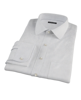 Blue and Brown Fine Satin Stripe Fitted Shirt 