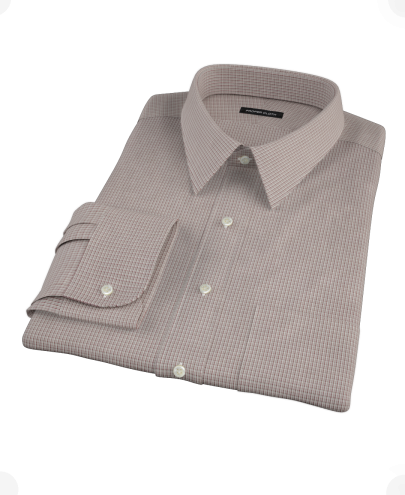 Brown and Grey Check Fitted Dress Shirt 