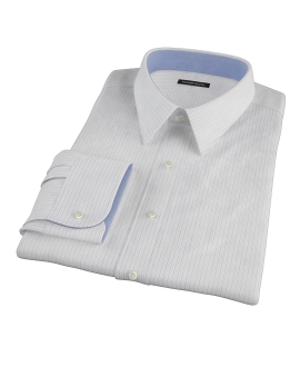Blue and Brown Fine Satin Stripe Dress Shirt 