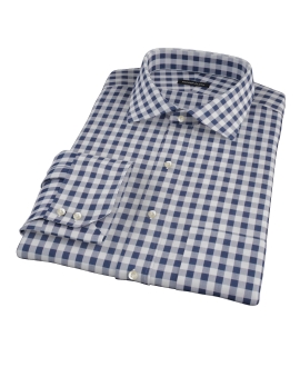 Navy Blue Large Gingham Men's Dress Shirt 