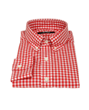 Red Gingham Fitted Dress Shirt 