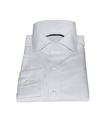 100s Pale Gray Stripe Fitted Dress Shirt 