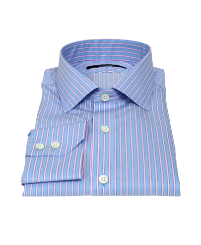 Albini Blue and Pink Stripe Men's Dress Shirt 