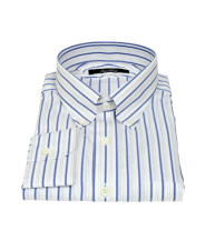 Blue and Brown Satin Stripe Fitted Dress Shirt 