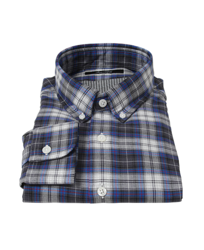 Blue and Charcoal Large Plaid Fitted Shirt 