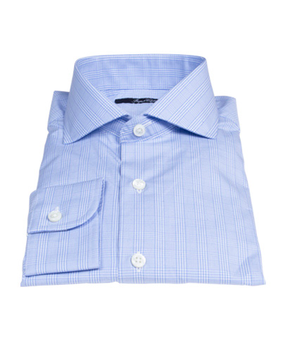 Light Blue Glen Plaid Men's Dress Shirt 