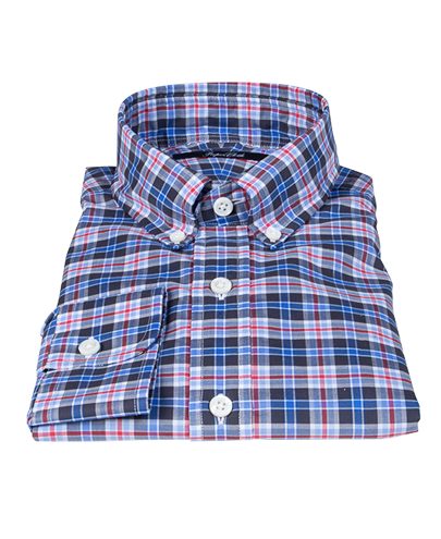 Red and Blue Plaid Fitted Shirt 