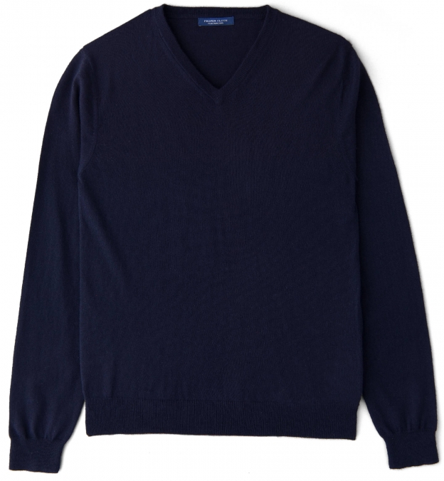 Navy Merino V-Neck Sweater by Proper Cloth