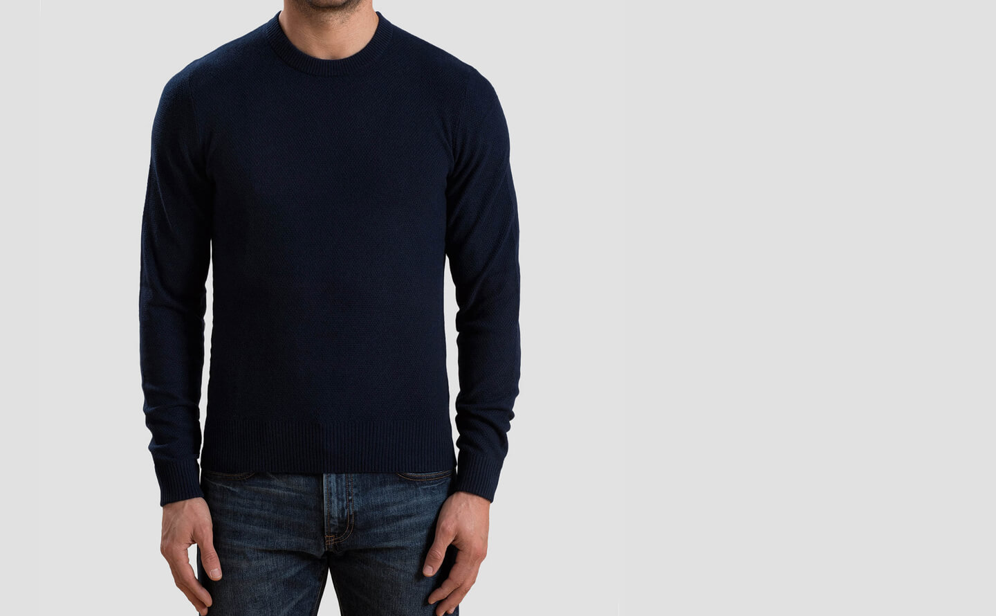 Navy Cobble Stitch Cashmere Crewneck Sweater by Proper Cloth