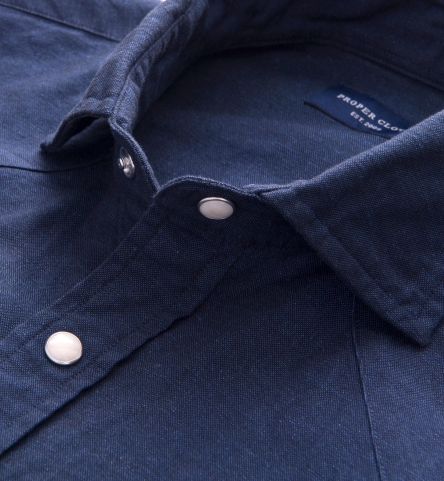 Navy Cotton and Linen Oxford Men's Dress Shirt by Proper Cloth