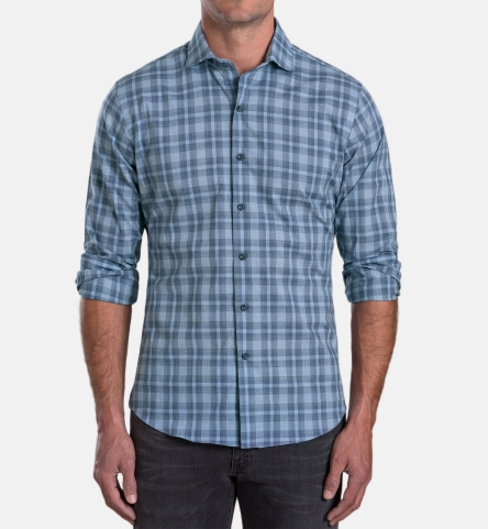Bleecker Light Blue and Grey Melange Large Plaid Dress Shirt by Proper ...